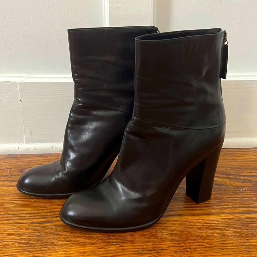 Marc Jacobs Leather Ankle Boots Stacked Heel Black sz 38.5